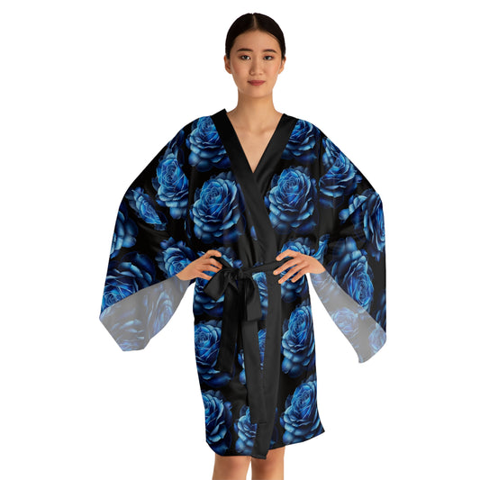 Long Sleeve Kimono Robe (AOP) - Blue Rose