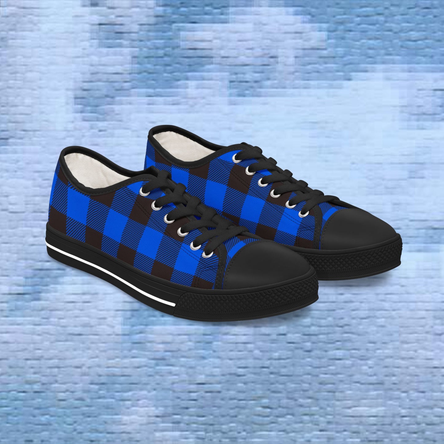 Women's Low Top Sneakers - Blue Plaid