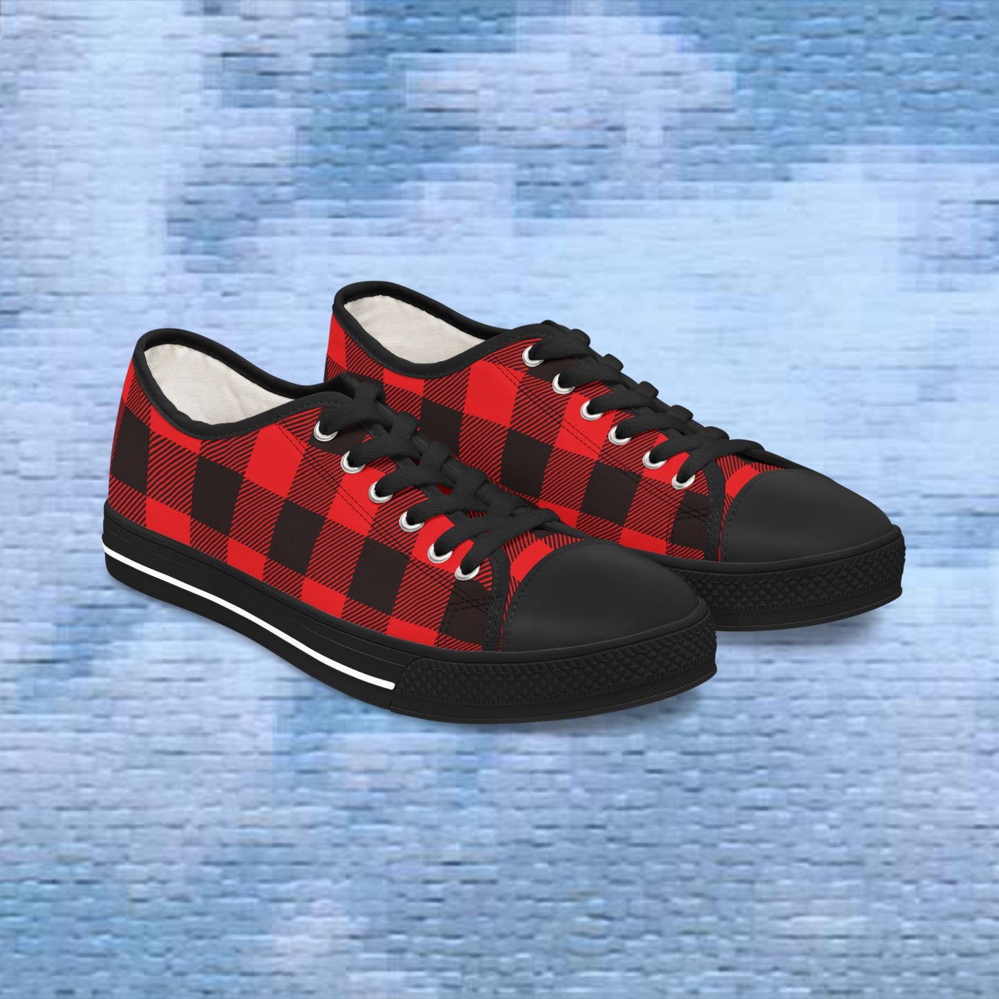 Women's Low Top Sneakers - Red Plaid