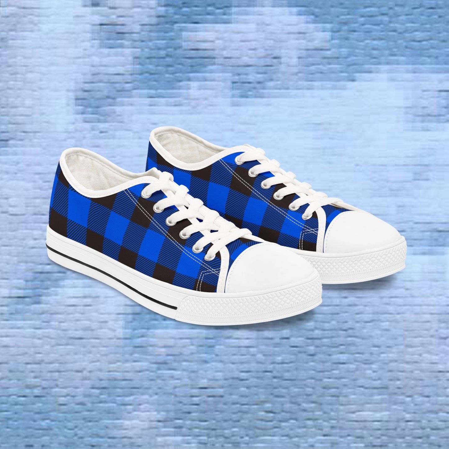 Women's Low Top Sneakers - Blue Plaid