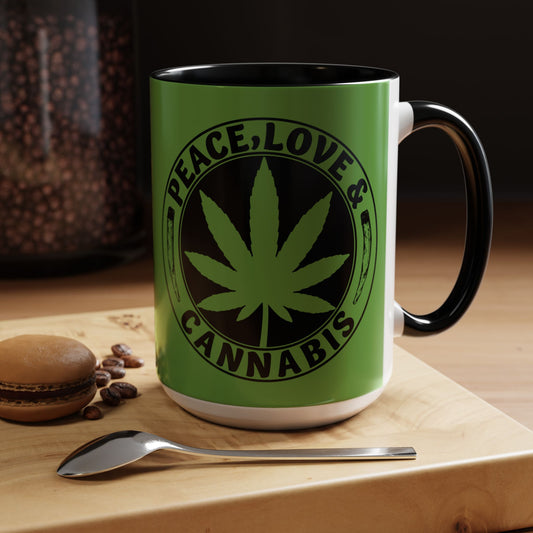 Peace Love & Cannabis -  Coffee Mug 8 Colors (11oz, 15oz) 420 Green Leaf Collection