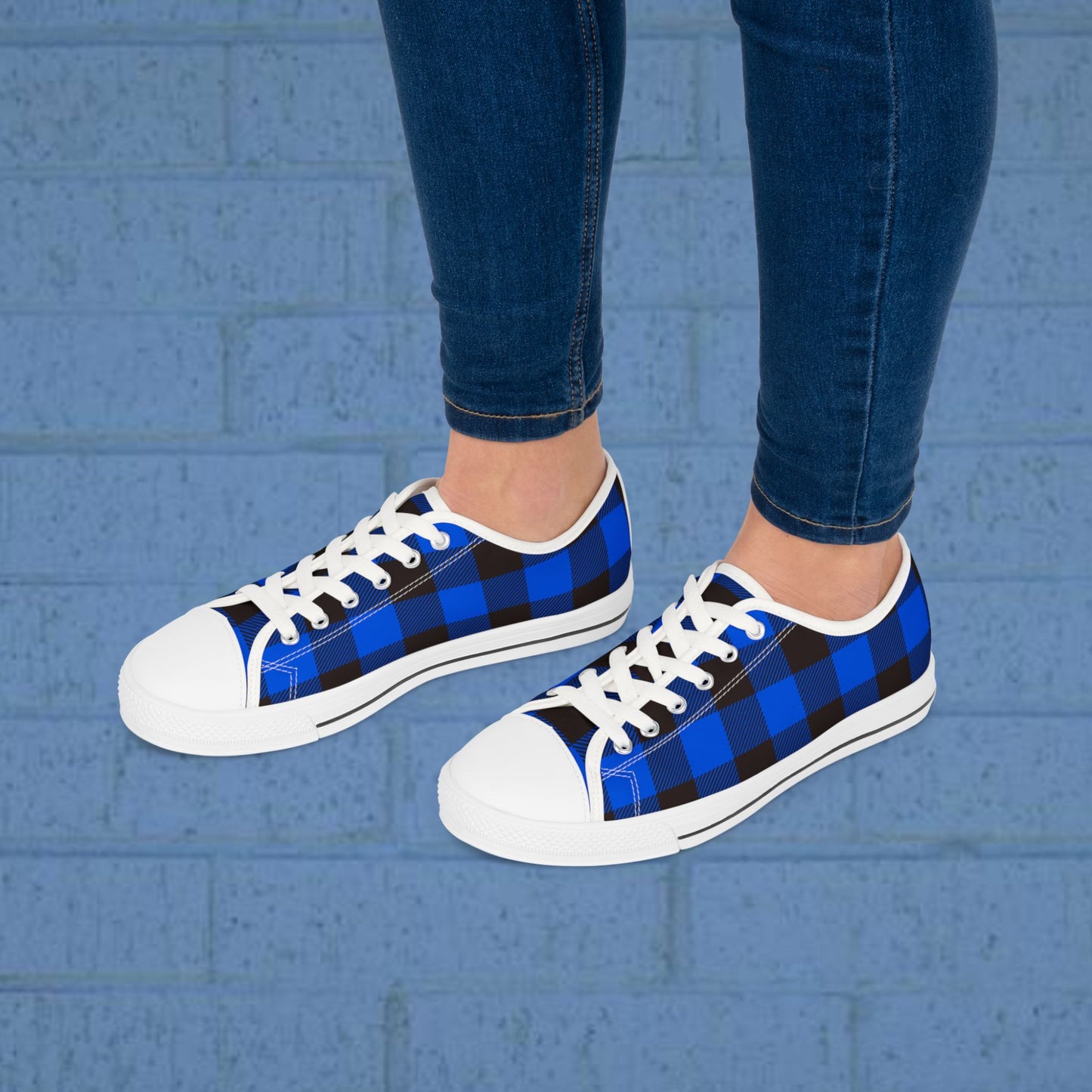 Women's Low Top Sneakers - Blue Plaid