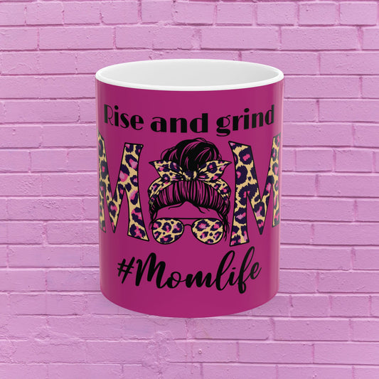 Rise & Grind - #Momlife Coffee Mug (11oz, 15oz) Pink