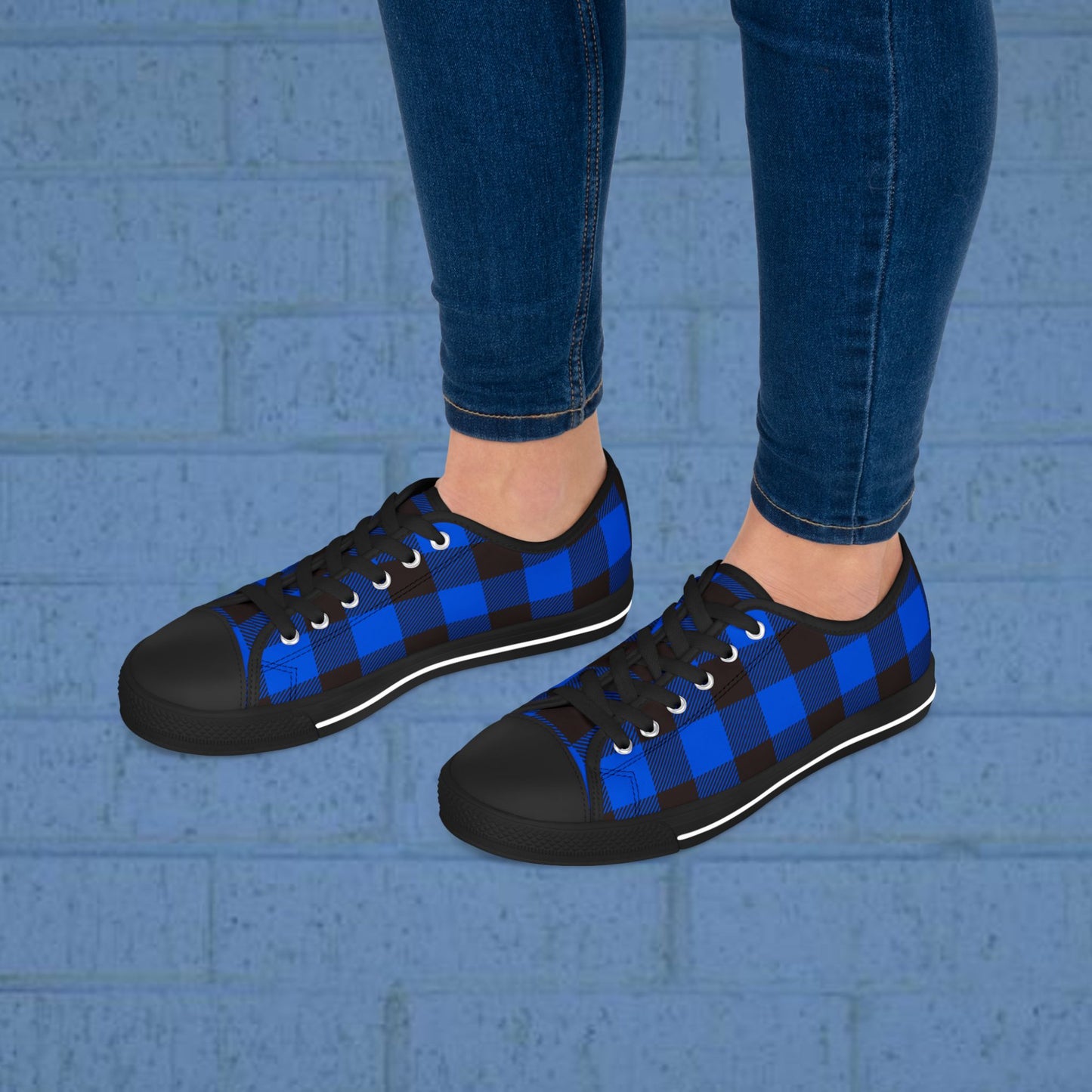 Women's Low Top Sneakers - Blue Plaid