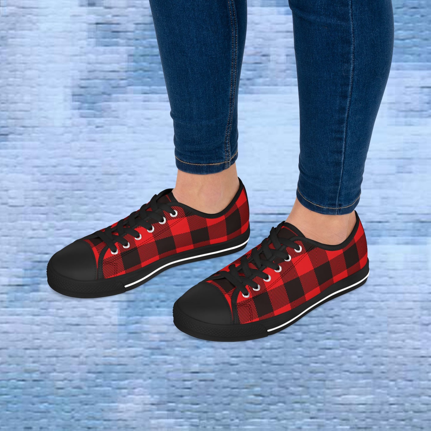 Women's Low Top Sneakers - Red Plaid