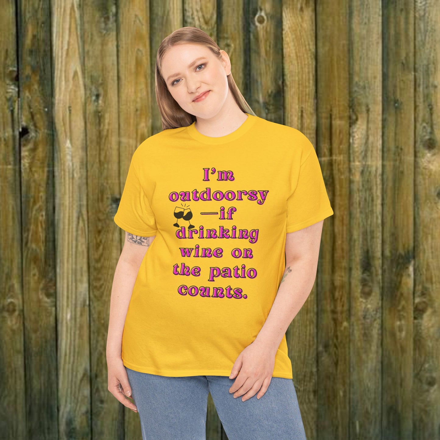 I'm outdoorsy if drinking wine on the patio counts - Sassy Cotton Tee