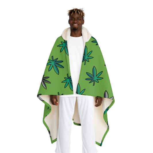 Hooded Sherpa Fleece Blanket -  Green Leaf 420 Collection