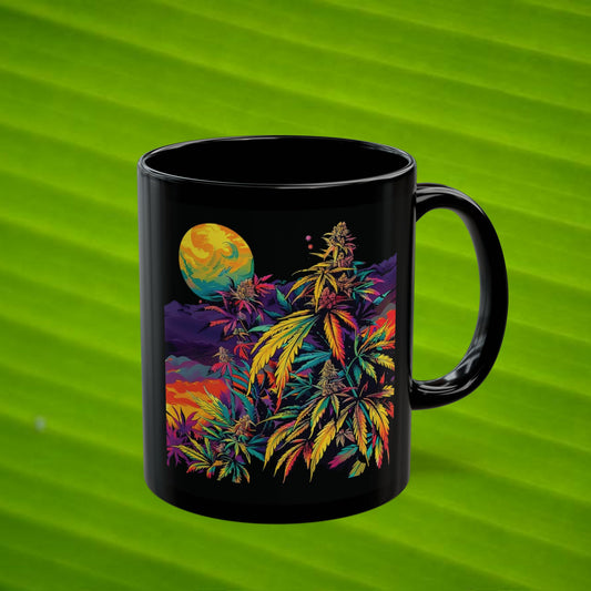 Rainbow Weed Coffee Mug - 420 Green Leaf Collection - Black (11oz, 15oz)