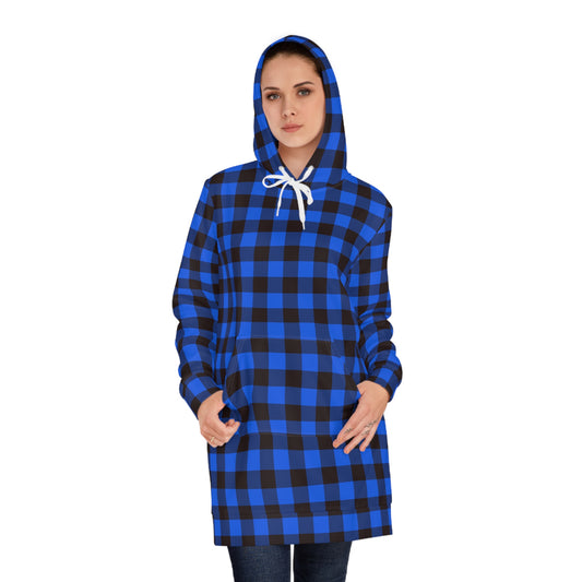 Hoodie Dress  -  Blue Plaid